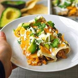 Skinny Chicken Enchiladas on a plate.