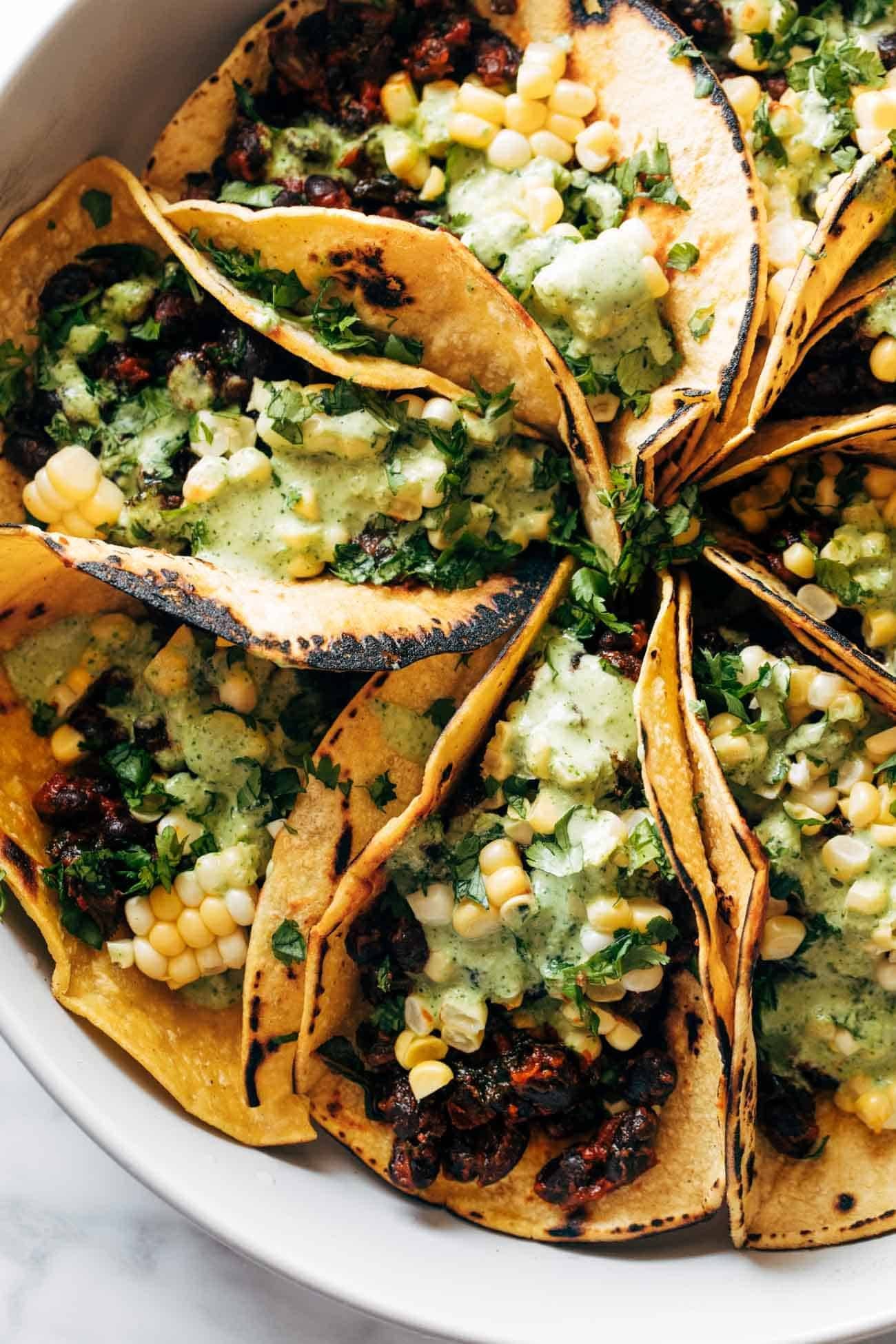 Smoky beans and greens tacos.
