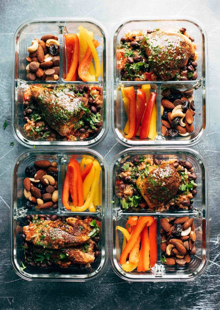 Chicken meal prep in containers.