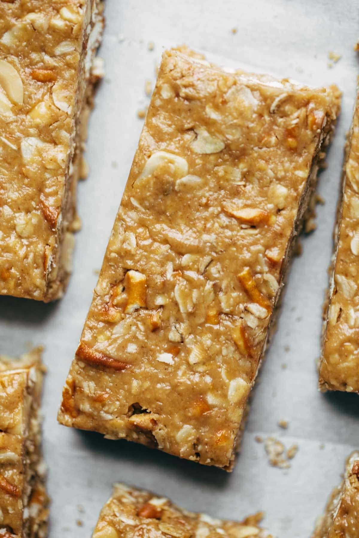 Granola bars on parchment paper.