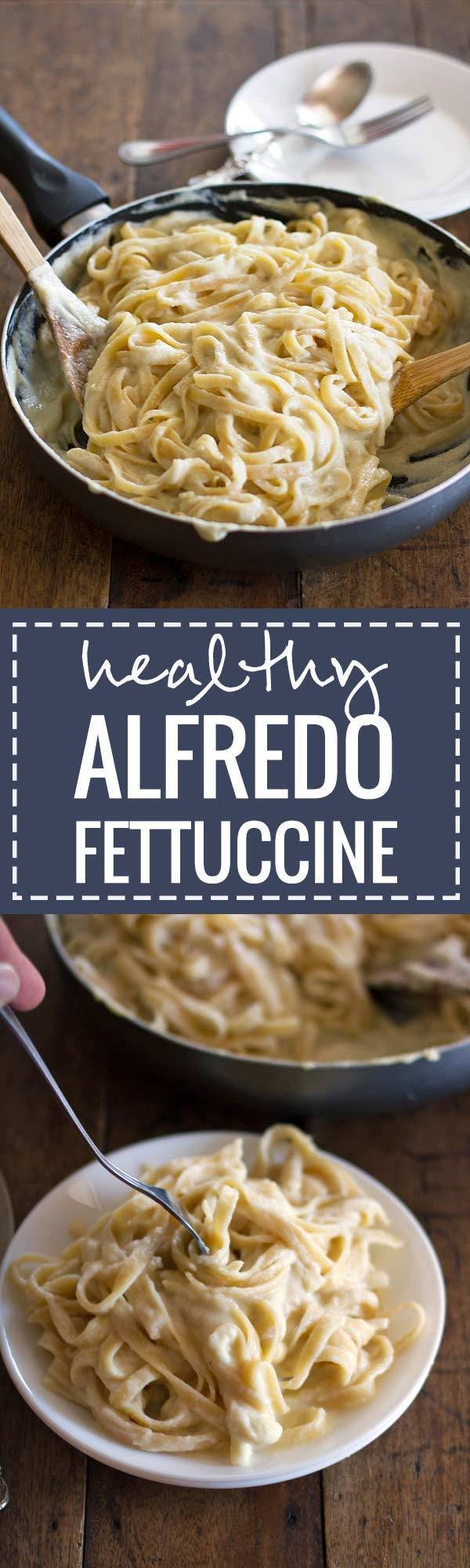 This healthy fettuccine alfredo is made with a creamy cauliflower sauce that tastes just like the real thing. Only 280 calories per serving!