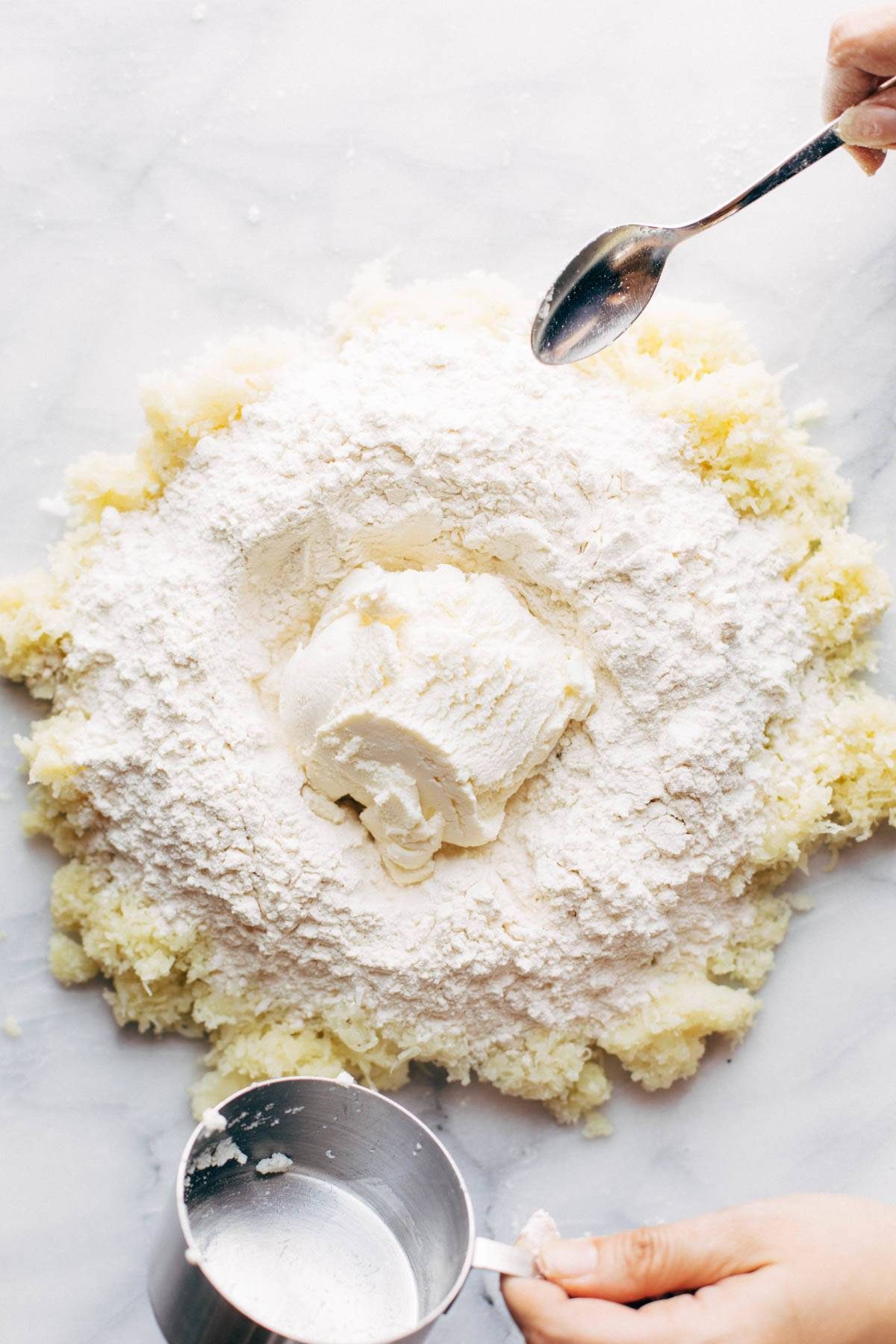 Ricotta added to gnocchi.