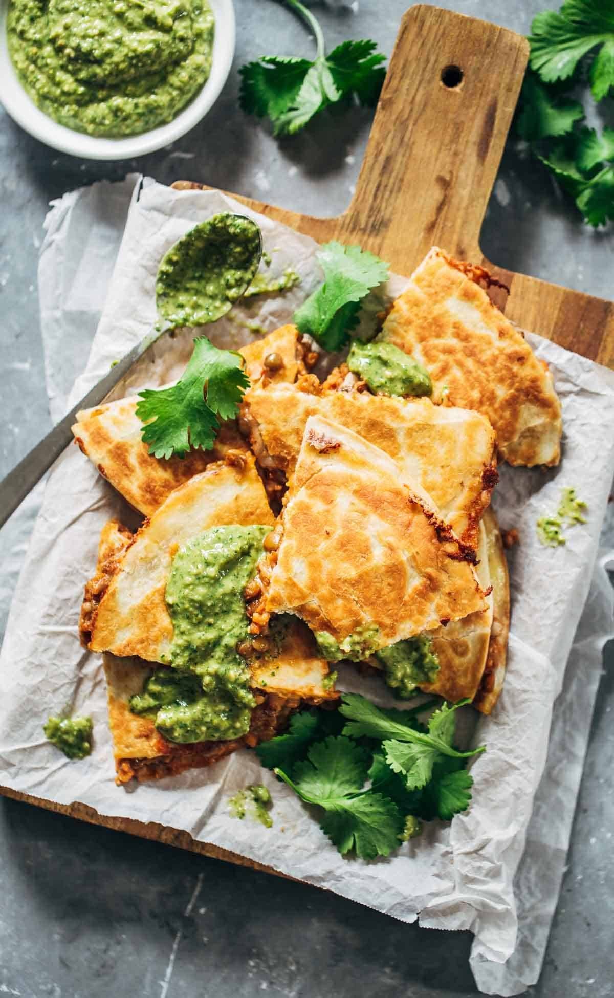 Quesadillas stacked on each other.