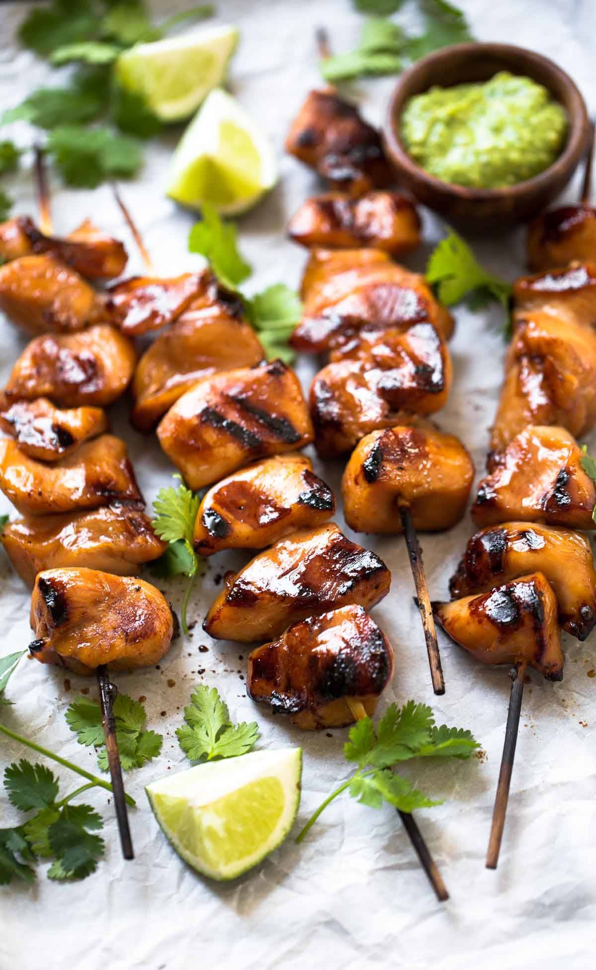 Grilled chicken on skewers.