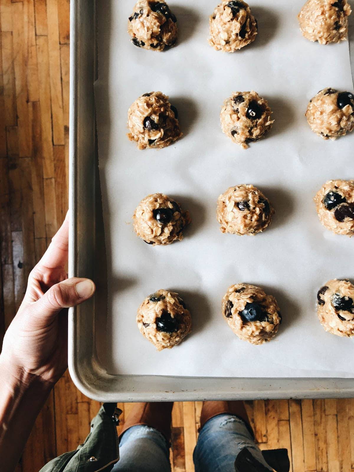 Breakfast Cookies on cookie sheet before baking.