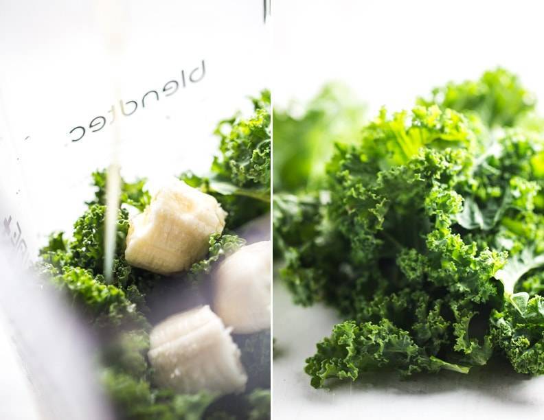Kale and bananas in a blender.