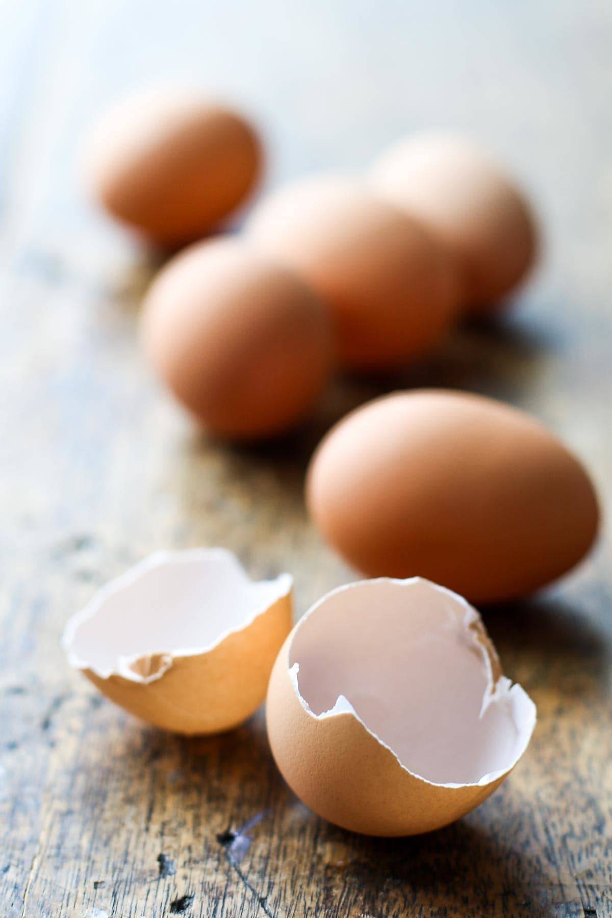 Eggs and egg shells.